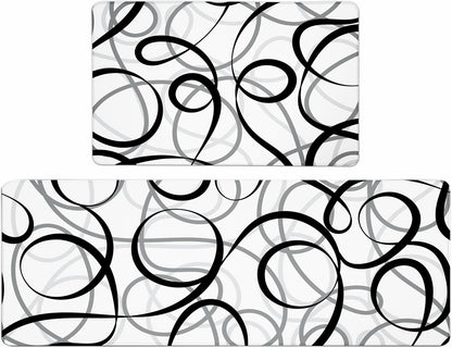 Kitchen Mats Cushioned anti Fatigue Kitchen Rugs Sets of 2 Black White Grey Memory Foam Padded Kitchen Floor Mat Non Slip Waterproof Comfort Standing Mats for Sink Laundry Office