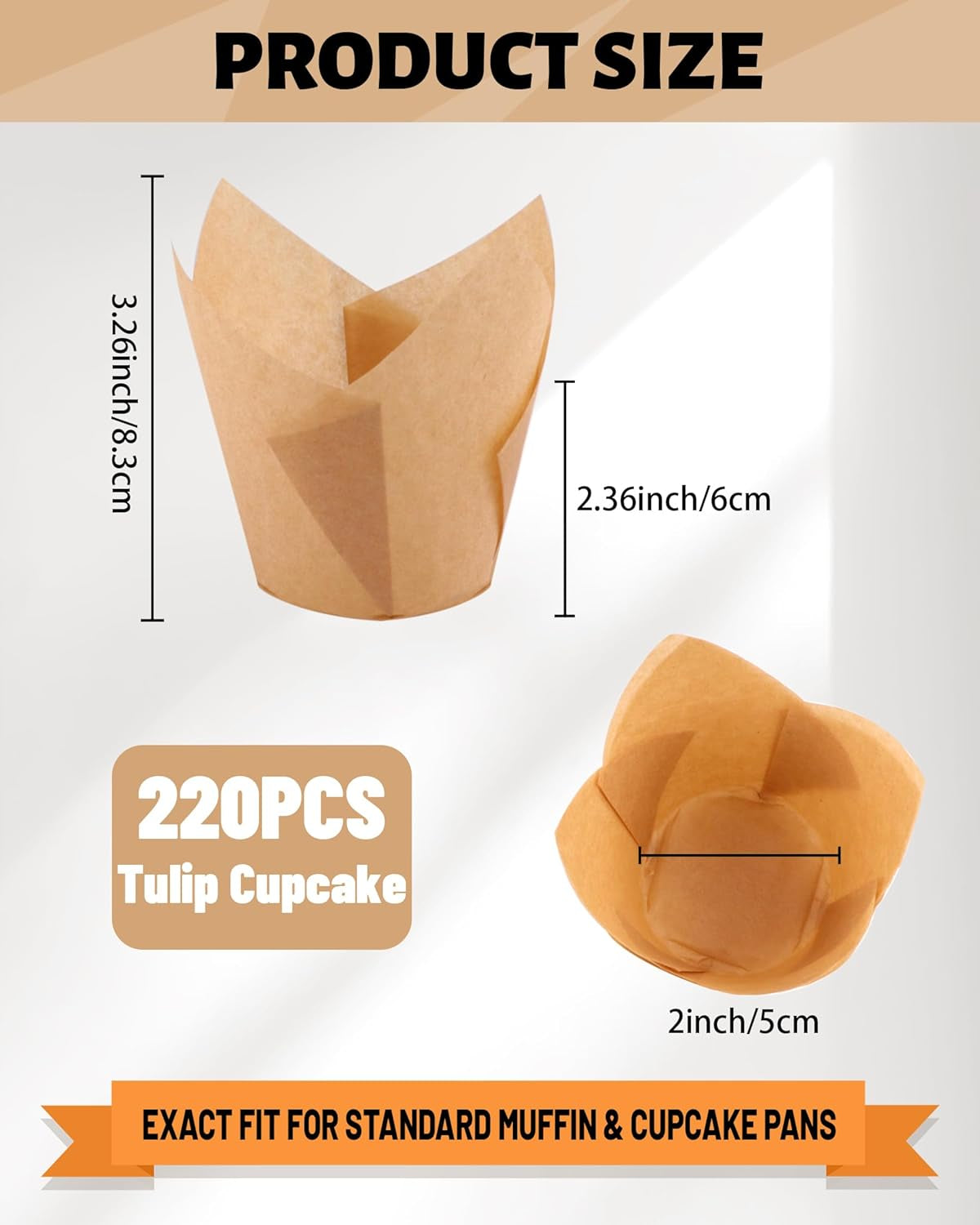 220Pcs Tulip Cupcake Liners for Baking Cups,Greaseproof Cupcake Wrappers in Standard Size,Parchment Paper Tulip Muffin Liners,Natural