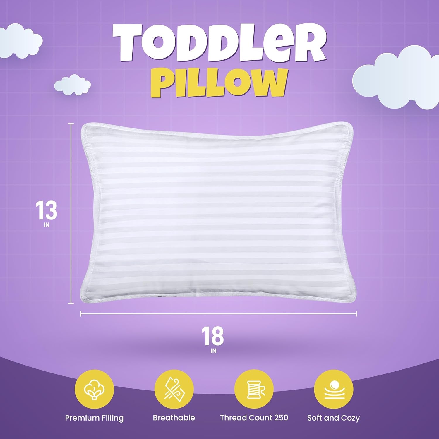 Toddler Pillow (White, 2 Pack), 13X18 Pillows for Sleeping, Soft and Breathable Cotton Blend Shell, Small Kids Pillow Perfect for Toddler Bed and Travel (Intended for Age 2 and Up)