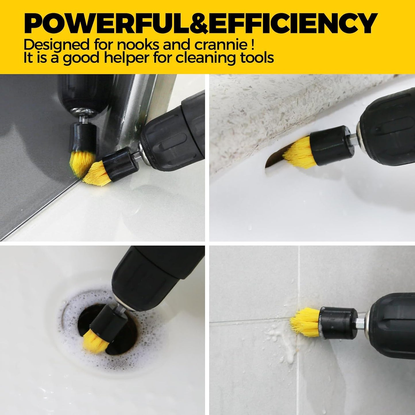 6 Piece Drill Brush with Multi-Purpose & Grout Head,Crevice Cleaning Brush，3/4”W Drill Brush Attachment Set, Detailing Brushes for Home/Kitchen/Bathroom/Grout/Tile/Shower/Tub