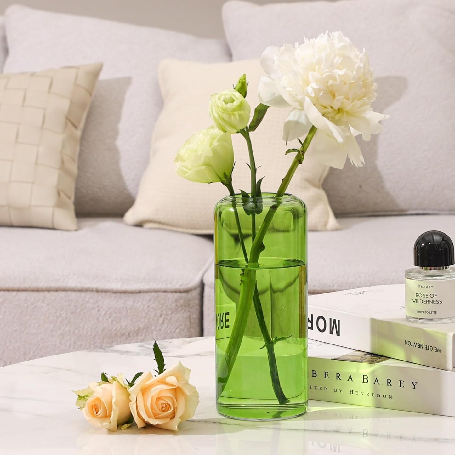 Glass Flower Vase, 8 Inch Tall Bud Vases, Home Decor Vases for Centerpiece for Living Room and Bedroom, Decorative Vases for Wedding, Valentines' Day, Mother'S Day (Green)