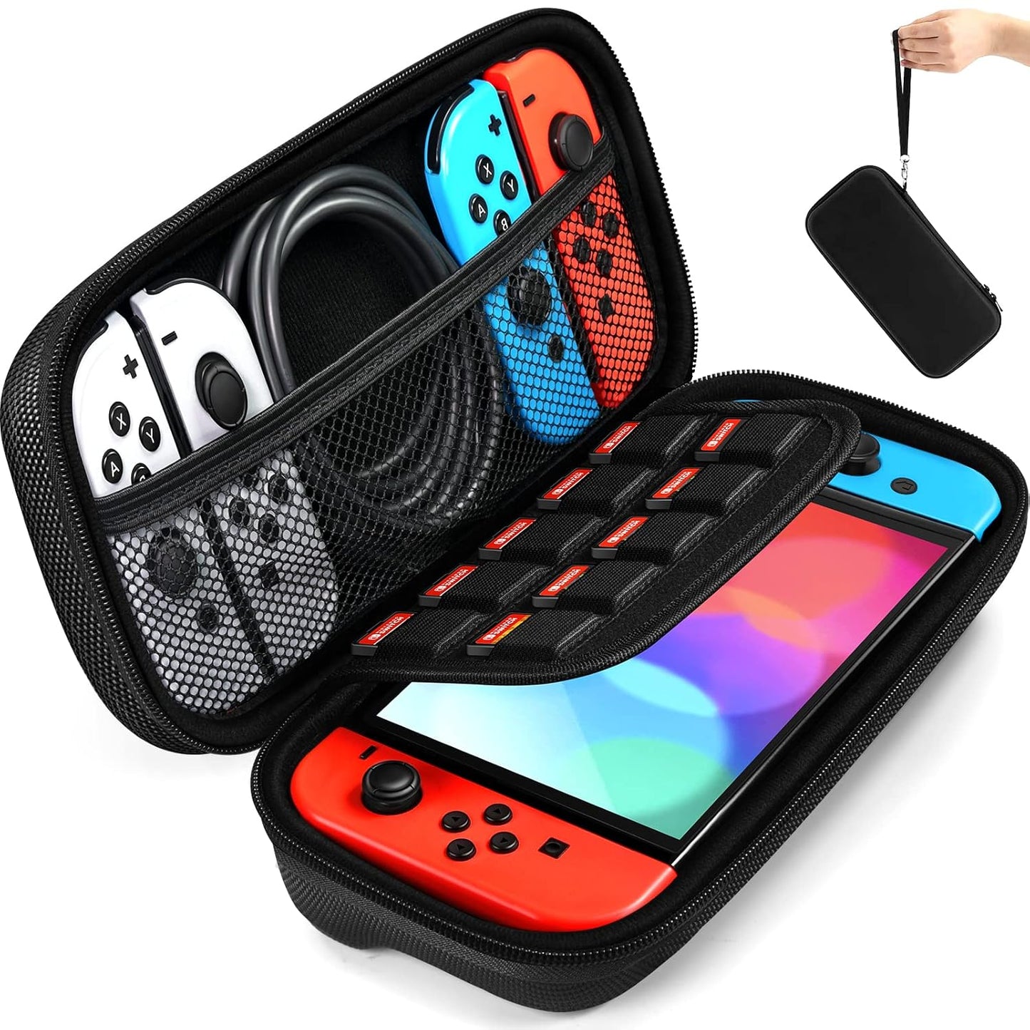 Carrying Case for Nintendo Switch and NEW Switch OLED Model(2021),Portable Hard Shell Pouch Carrying Travel Game Bag for Switch Accessories Holds 10 Game Cartridge (Black)