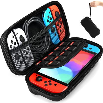 Carrying Case for Nintendo Switch and NEW Switch OLED Model(2021),Portable Hard Shell Pouch Carrying Travel Game Bag for Switch Accessories Holds 10 Game Cartridge (Black)