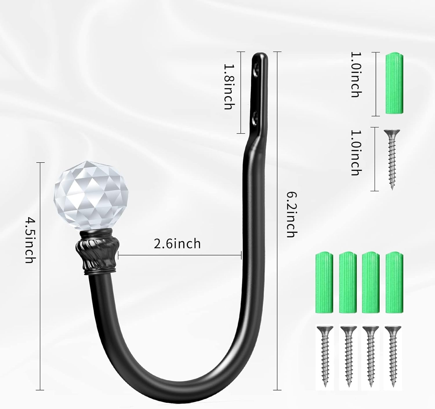 Curtain Holdbacks Black 2Pcs, Curtain Tiebacks Wall Mounted Curtain Hooks Holders for Drapes