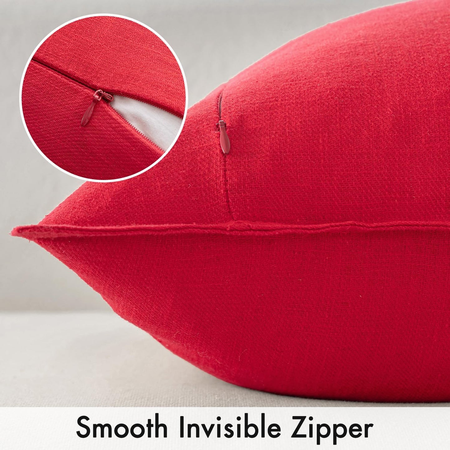 Set of 2 Decorative Linen Pillow Covers, 18x18 Inches, Red Farmhouse Solid Neutral Throw Pillowcases for Sofa, Couch, and Bed Decor in Living Room