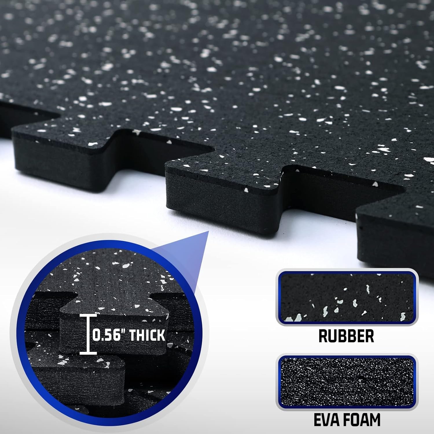 6-Piece Set of 0.56-Inch Thick High-Density EVA Foam Exercise Mats with Rubber Top, Interlocking Gym Flooring for Home Use, Protective Workout Mat, Black/Grey, 24 Sq Ft