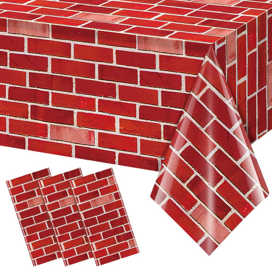 3 Pack 108X54 Inch Red Brick Tablecloth,Brick Wall Backdrop Wallpaper Disposable Plastic Rectangular Table Covers Background for School Home Birthday Holiday Halloween Christmas Party Decorations