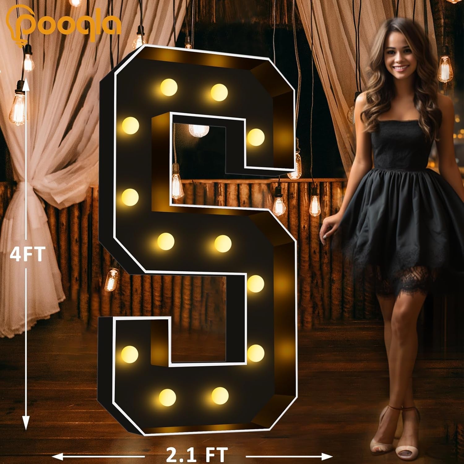 4 FT Marquee Light up Letters, Black Letter Lights 4 Feet Tall, Giant Sign Big Mosaic for Balloons Birthday Party Anniversary Wedding Decorations, Warm White S
