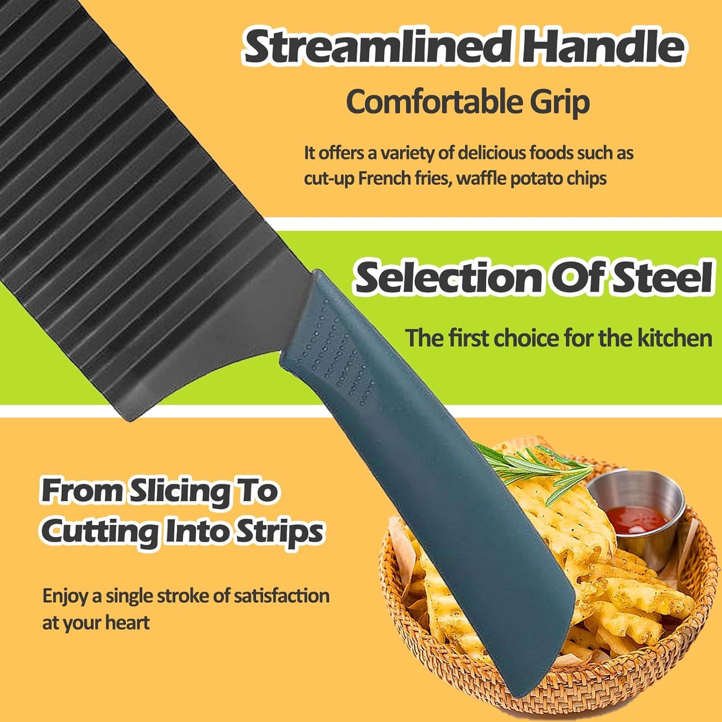 Crinkle Cutter Wavy Slicer for Veggies, French Fry Cutter, Stainless Steel Potato Slicer Wavy Chopper,Vegetable Crinkle Cutting Onion Chopping Tool for Fancy Edges for Cucumber, Kitchen Gadgets