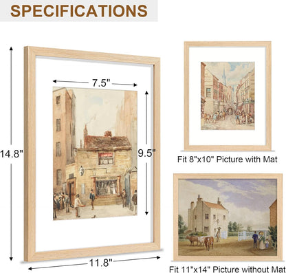 11X14 Picture Frame - Solid Natural Wood Frame with Shatterproof Plexiglass, Includes 8X10 Mat, Wall Hanging for Photos, Art, Home & Office Decor (1 Pack)