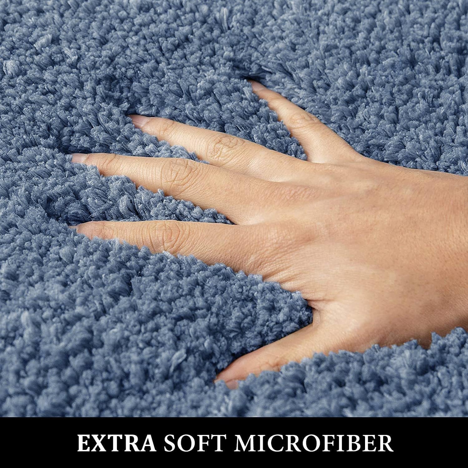 Microfiber U-Shaped Contour Bath Mat - Extra Thick, Soft, Absorbent, Non-Slip Rug for Bathroom Commode - Machine Washable (20x20 Inch, Dusty Blue)