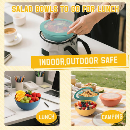 Eco-Friendly Wheat Straw Cereal Bowls with Lids, 40 OZ - Set of 4, Microwave and Dishwasher Safe, Perfect for Lunch, Kitchen, RV, and Camping