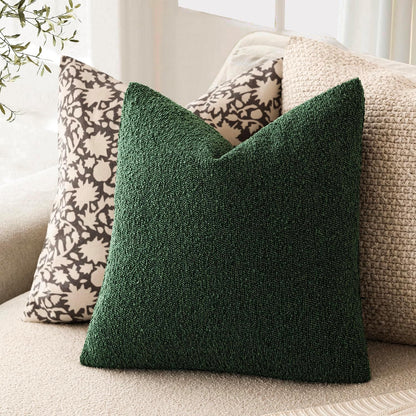 Decorative Textured Boucle Throw Pillow Covers Accent Solid Pillow Cases Neutral Soft Cozy Couch Cushion Case for Chair Sofa Bedroom Living Room Home Decor 16X16 Inch,1Pc,Pine Green