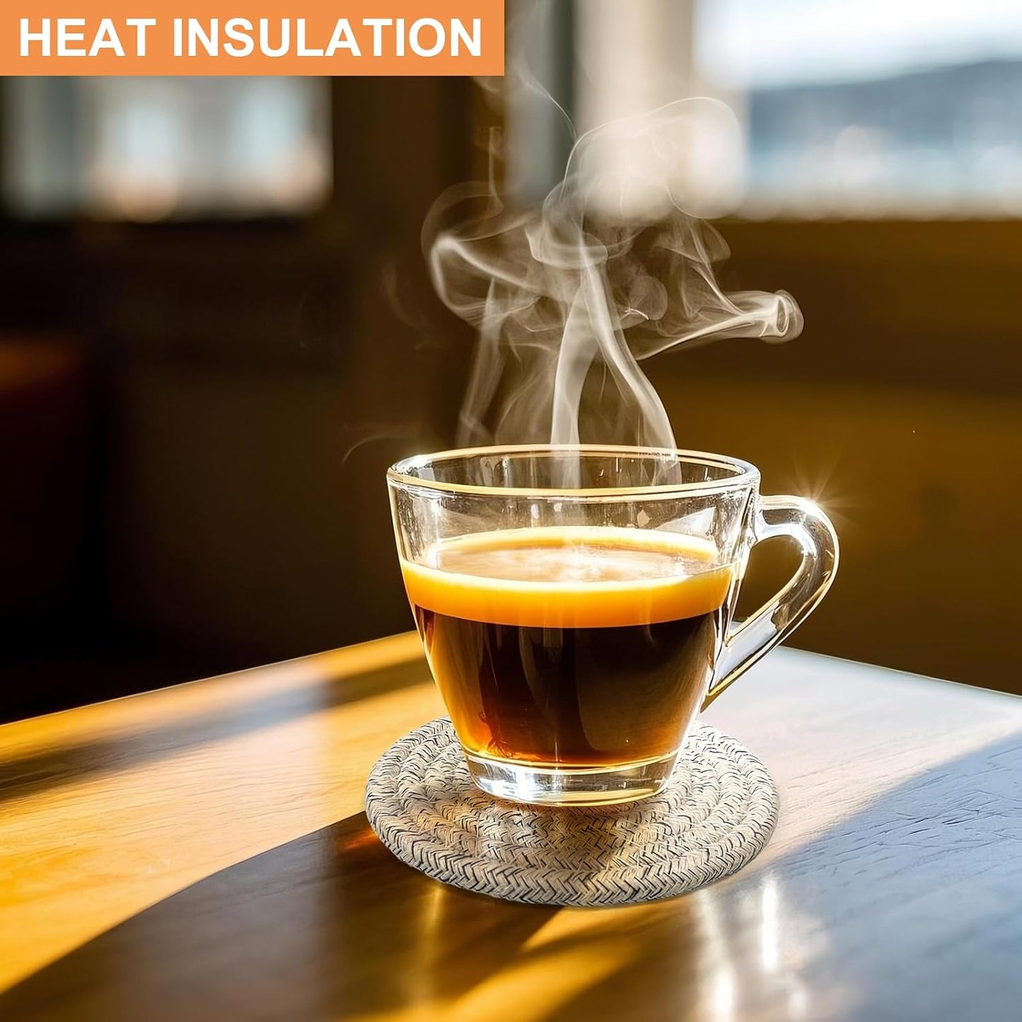 12 Pcs Handmade Woven Coasters for Drinks, Absorbent and Insulating Cotton Coasters with Seagrass Basket Holder Set, Boho Perfect for Coffee Table and Home Decor