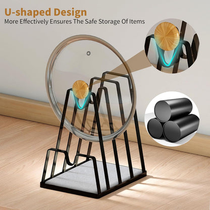 Multifunctional Kitchen Counter Organizer with Fast-Drying Stone and Stainless Steel Pot Lid Holder, Black