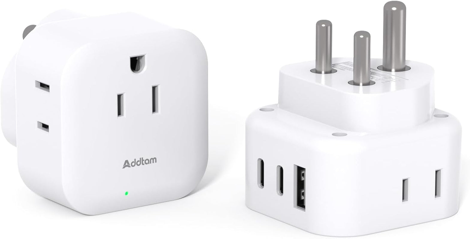 2 Pack US to India Plug Adapter, Type D Travel Adapter with 3 Outlets 3 USB Charger (2 USB C Ports), India Power Adapter Converter for USA to India, Bangladesh, Maldives, Pakistan, Nepal, Sudan