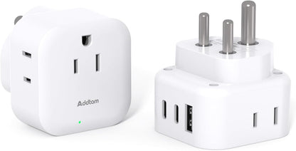2 Pack US to India Plug Adapter, Type D Travel Adapter with 3 Outlets 3 USB Charger (2 USB C Ports), India Power Adapter Converter for USA to India, Bangladesh, Maldives, Pakistan, Nepal, Sudan