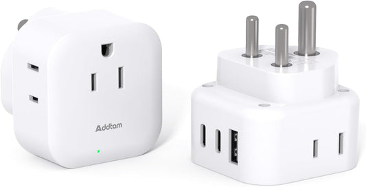 2 Pack US to India Plug Adapter, Type D Travel Adapter with 3 Outlets 3 USB Charger (2 USB C Ports), India Power Adapter Converter for USA to India, Bangladesh, Maldives, Pakistan, Nepal, Sudan
