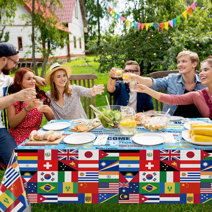 3 Pack International Flag Tablecloths Disposable World Flag Table Cover Rectangle Plastic Table Cloth for Soccer Sports Events Beer Party Celebration Olympics Party Decorations,108 X 54 Inch