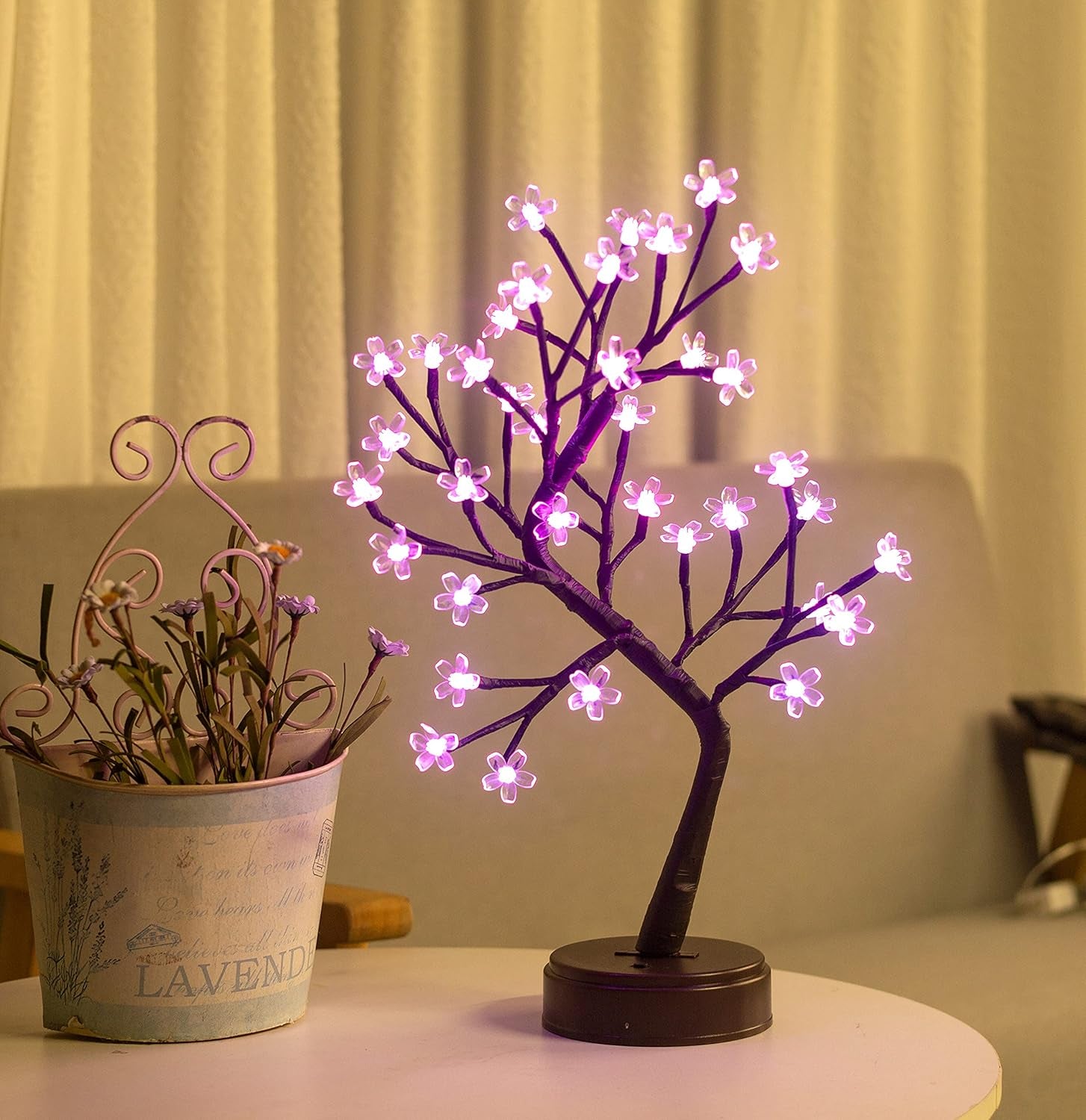 RGB Cherry Blossom Tree Light with Remote 16 Color-Changing LED Artificial Flower Bonsai Tree, Pink Table Top Lamp Home Lit Tree Valentine'S Day Christmas Decoration 36 LED, Brown Branch