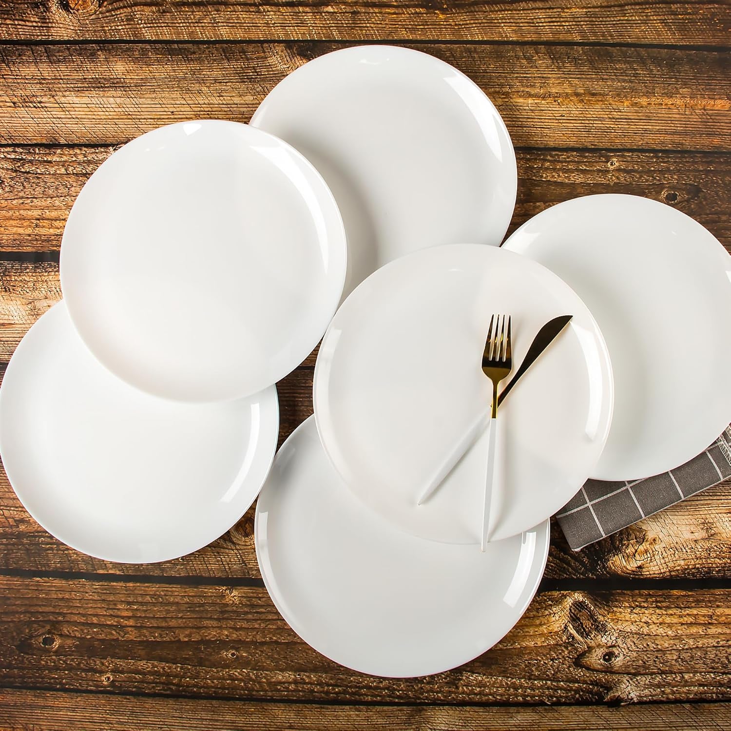Set of 8 Tempered Glass Dinner Plates, 10.5-Inch Round, Microwave and Dishwasher Safe