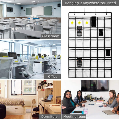 36-Pocket Classroom Pocket Chart for Cell Phones and Calculators with Number Stickers and Hooks (White)