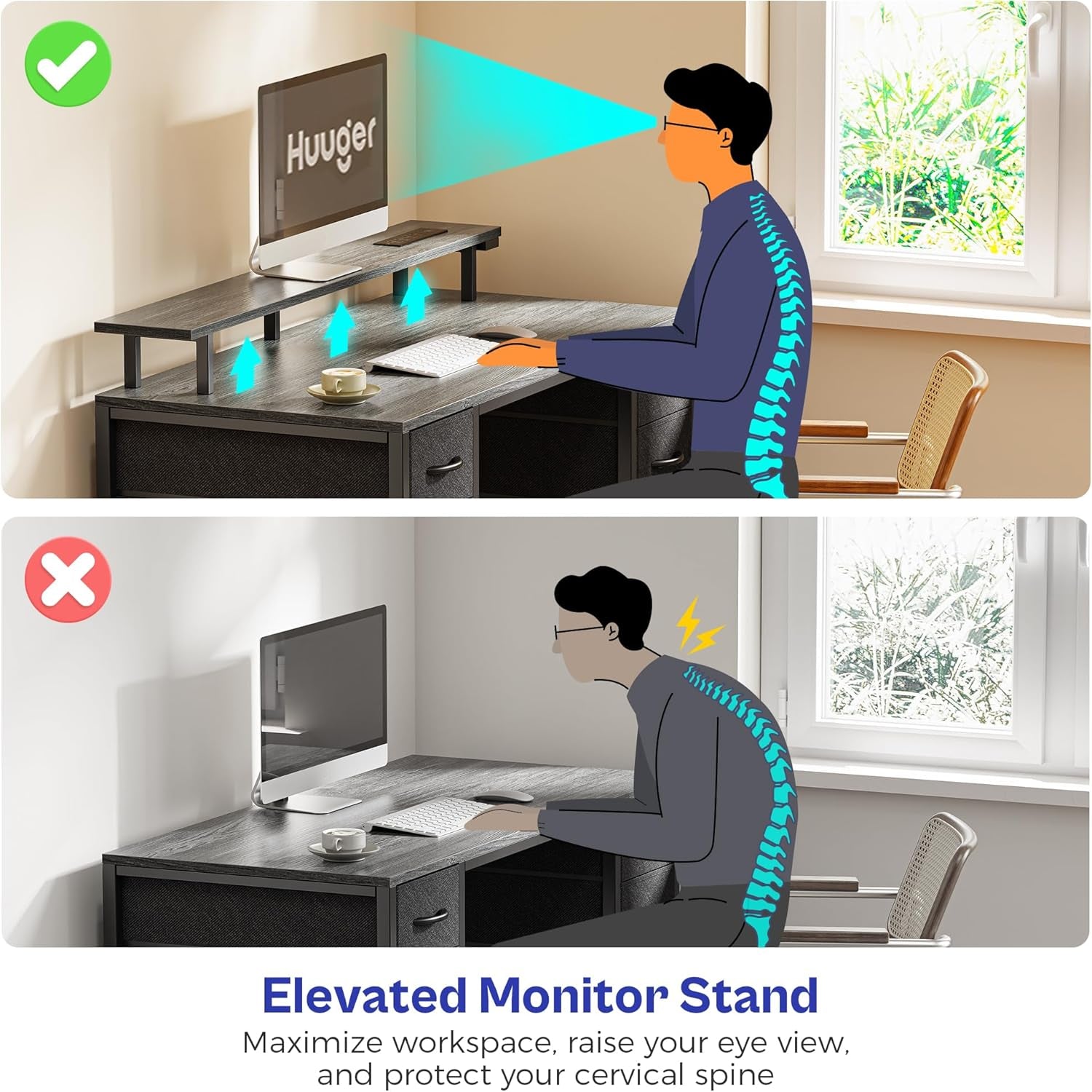 47-Inch Grey Computer Desk with 4 Drawers, LED Lighting, and Power Outlets - Ideal for Home Office and Gaming with Ample Storage Space