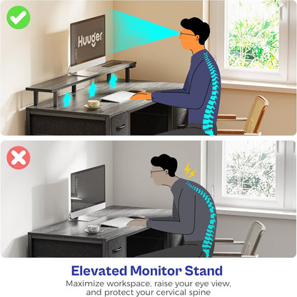 47-Inch Grey Computer Desk with 4 Drawers, LED Lighting, and Power Outlets - Ideal for Home Office and Gaming with Ample Storage Space
