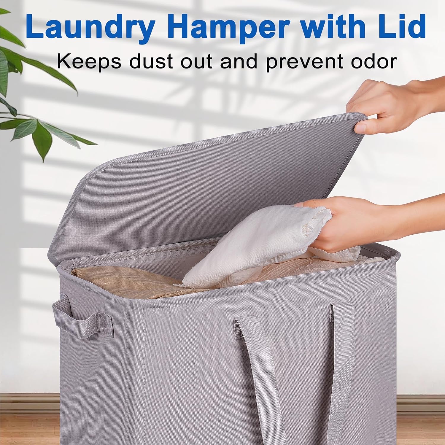 Slim Laundry Hamper with Lid and Wheels, Small Rolling Laundry Basket with Handle for Small Spaces, Tall Dirty Clothes Hampers for Dorm, Bathroom and Bedroom, 75L, Grey