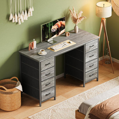 47-Inch Computer Desk with 8 Fabric Drawers - Versatile Office and Gaming Desk for Home Office and Study with Ample Storage in Grey