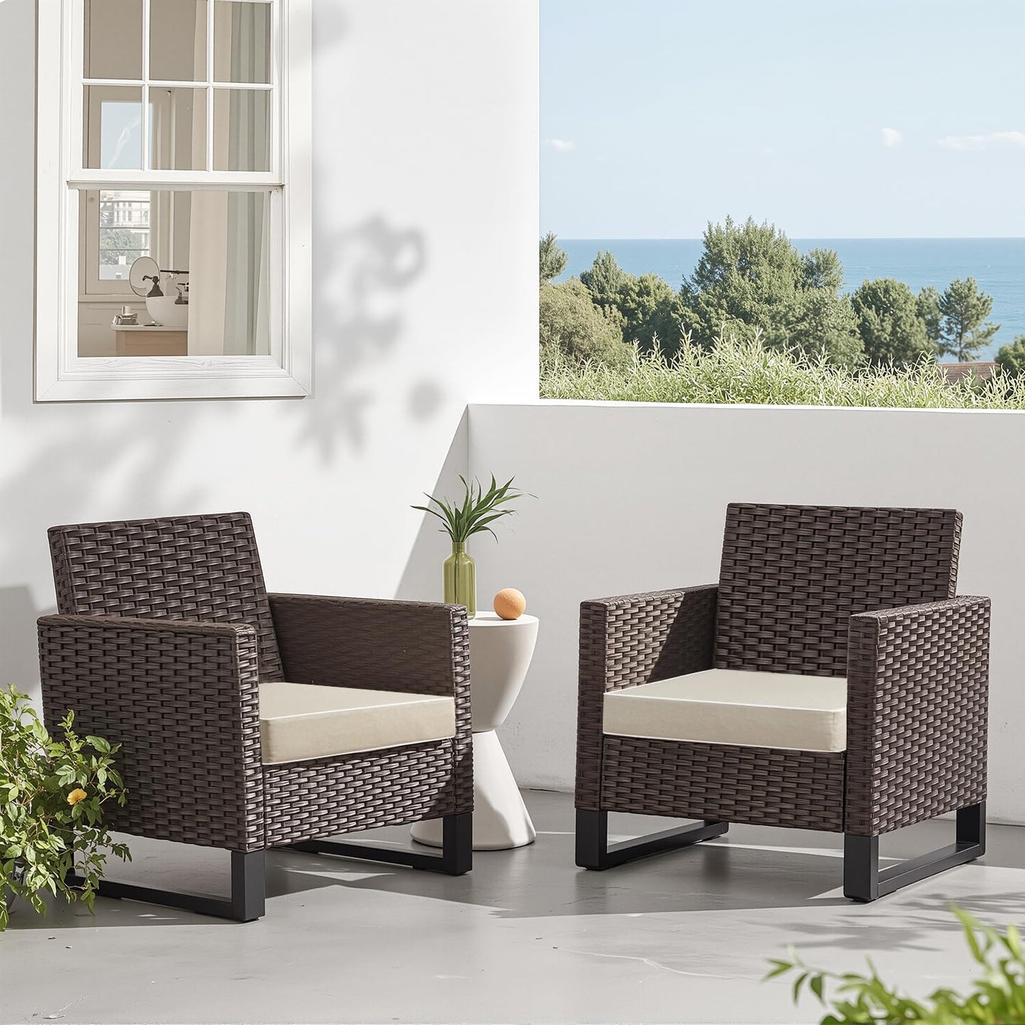 Outdoor Chair Cushions Set of 2, 19 x 19 x 3 Inch Waterproof Seat Cushions for Patio Furniture, Beige with Ties