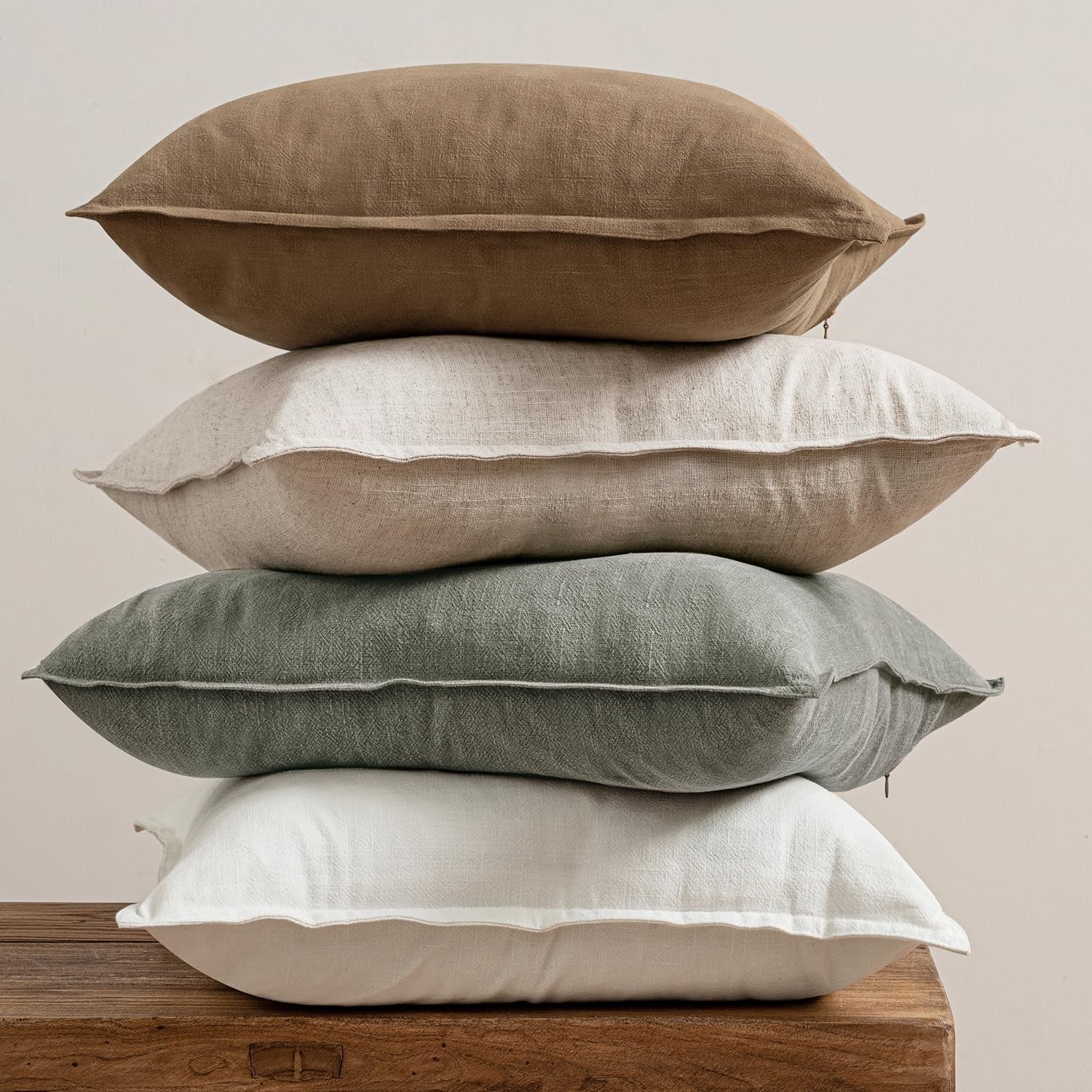 Set of 4 Neutral Linen Decorative Pillow Covers - Soft Solid Accent Cushion Cases for Modern Home Décor, 18x18 Inches