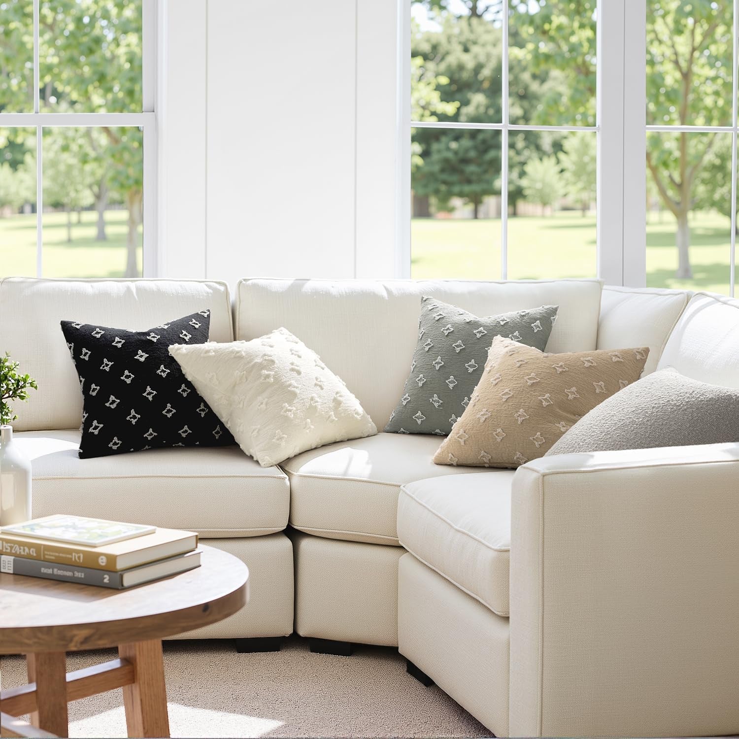 Set of 2 Decorative Throw Pillow Covers Rhombic Jacquard Pillowcase Soft Square Cushion Case for Couch Sofa Bed Bedroom Living Room, 18X18 Inch, Light Grey