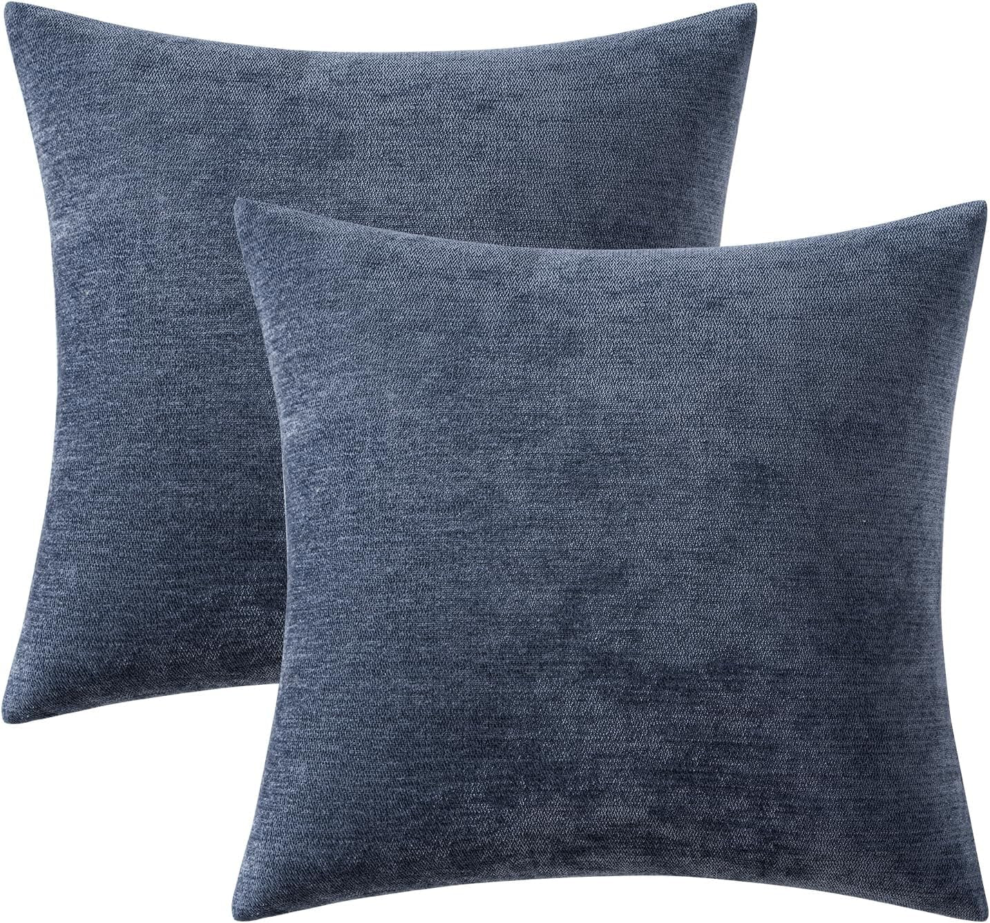 Set of 2 Blue Chenille Decorative Pillow Covers 20x20 Inches - Soft Farmhouse Cushion Covers for Sofa, Bedroom, and Living Room Decor