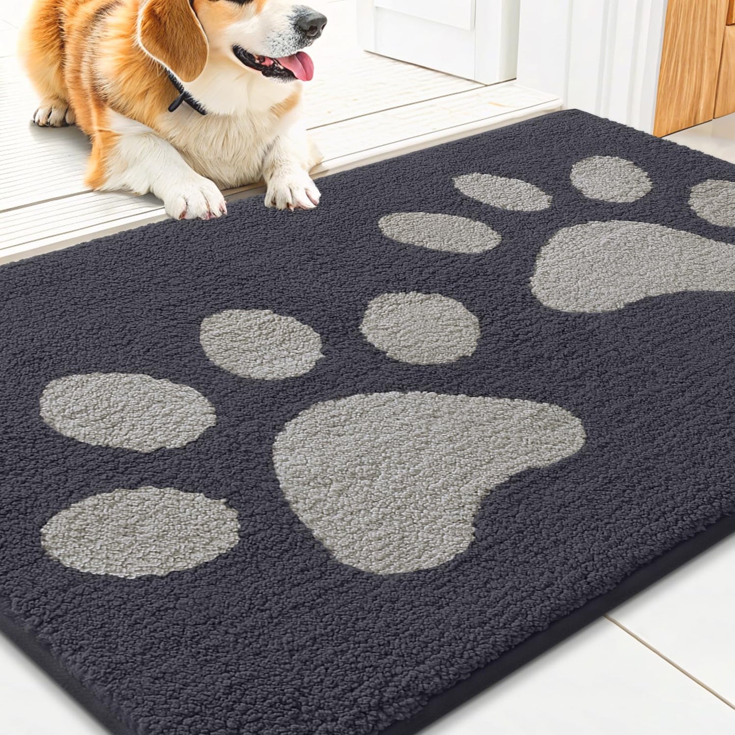 Dog Door Mat for Muddy Paws 30X20, Dirt Trapper Non Slip Washable Indoor Doormats, Absorbent Entryway Carpet for inside Floor, Dark Grey