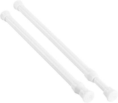 2 Pack Small Spring Tension Curtain Rod 12 to 20 Inch, Thin Tension Rod No Drill for Window Cupboard Closet, White