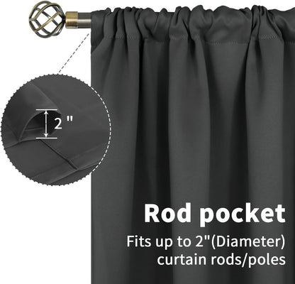 Small Blackout Curtains 36 Inch Length for Kitchen Window over Sink - Dark Grey Cafe Drapes Half Window with Rod Pocket for Rv Bathroom, 2 Panels, 34 X 36 Inch