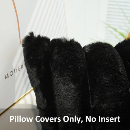 Pack of 2 Faux Fur Plush Decorative Throw Pillow Covers Couch Cushion Case Soft Fluffy Pillowcases Wide Stripe (Black, 18 X 18 Inch)