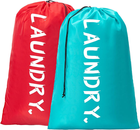2 Pack XL Travel Laundry Bag, Machine Washable Dirty Clothes Organizer with Drawstring,Large Enough to Hold 4 Loads of Laundry, Easy Fit a Laundry Hamper or Basket Travel Essentials 24" X 36"