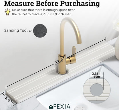 Faucet Mat Kitchen Sink 23.6" Long Diatomite Water Absorbing Stone Quick Drying Tray Sink Splash Guard for Bathroom Kitchen Counter Vanity Sink Organizer, Stone Drying Mat for Kitchen Counte