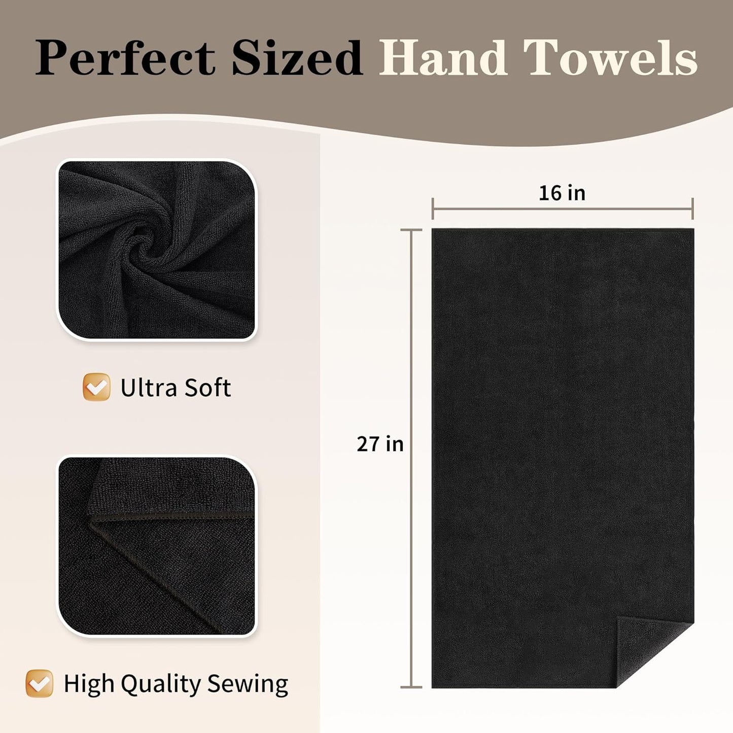 Salon Towels 12 Pack, Black Hand Towels for Bathroom, Quick Dry Gym Towels, Spa Face Towel, Absorbent Microfiber Towels for Salon, Barber, Gym, Bath, Pedicure and Home Hair Care,16 X 27 In