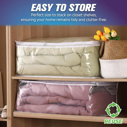 20 Gallon Large Storage Bag for Clothes, Zipper Clothing Storage Bag, Clear Organizer with Reinforced Handles, for Comforters Blankets Pillows Bedding (1 Pack)