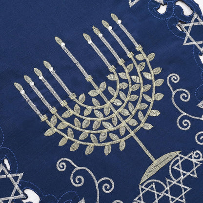 Hanukkah Blue Table Runner, Embroidered Chanukah Menorah Table Runners 36 Inches Long, Jewish Festival Holiday Party Table Decor Indoor Outdoor Dresser Scarf for Kitchen Dining Home Decorations