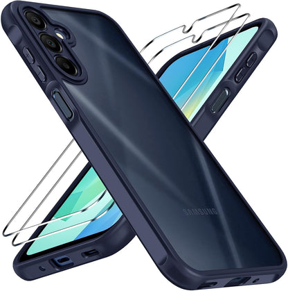 3-In-1 Case for Samsung Galaxy A16 5G with 2 Pack Tempered Glass Screen Protector, [Military Grade Protection] Matte Thin Slim Phone Bumper Cover Hard Back [Anti-Scratch] [Non-Yellowing]-Blue