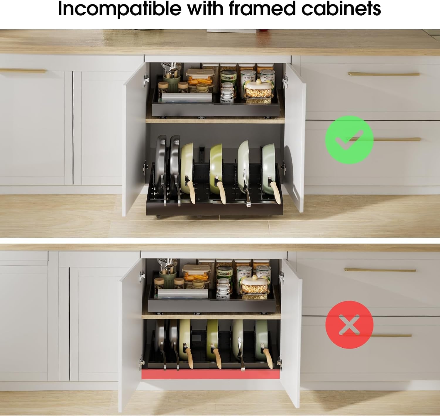 2 Pack 16" Deep Pull Out Cabinet Organizer with 6 Dividers, Expandable (11.7 "-20" W) Pull Out Drawers for Cabinets, Cabinet Trays Pull Out for Cabinets in Kitchen, Pantry or Bathroom
