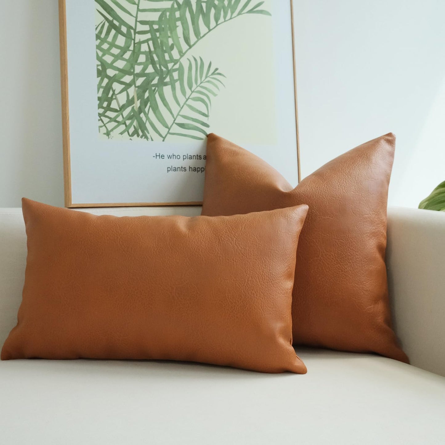 Faux Leather Throw Pillow Covers 20X20 Inch Set of 2 Decorative Modern Boho Farmhouse Pillowcases for Couch Sofa Bed