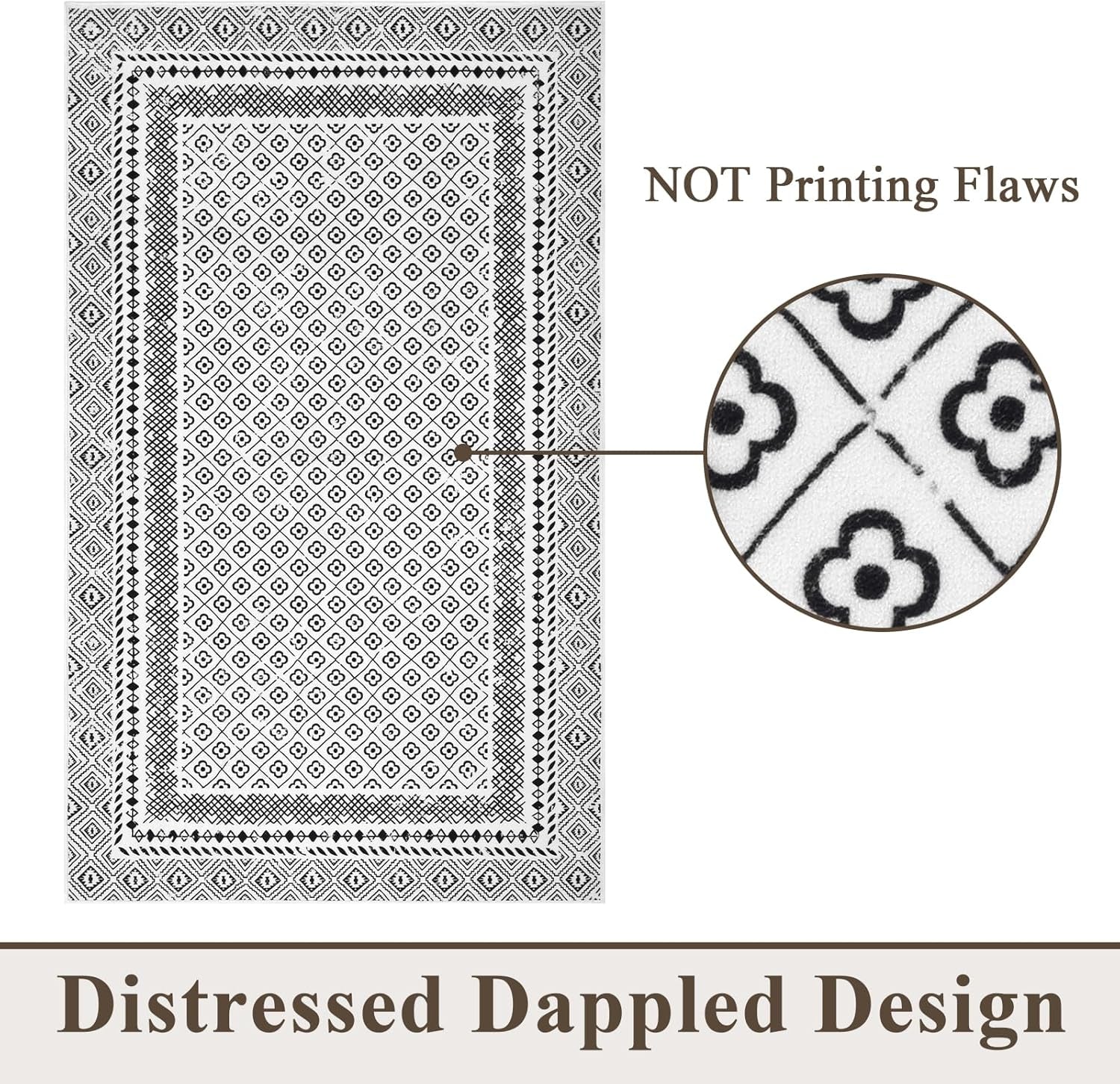 2X3 Washable Rug Non Slip, Soft Low Pile Front Door Mat Indoor Entrance, Black and White Area Rug Moroccan Indoor Door Mats for Entryway Bedroom Kitchen