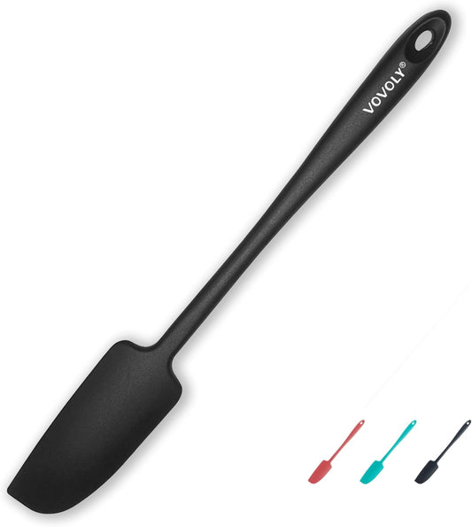 Silicone Jar Spatula, Small Rubber Scraper, Spatulas Silicone Heat Resistant, Seamless,Non Stick Cookware 11.2 Inch, Black.