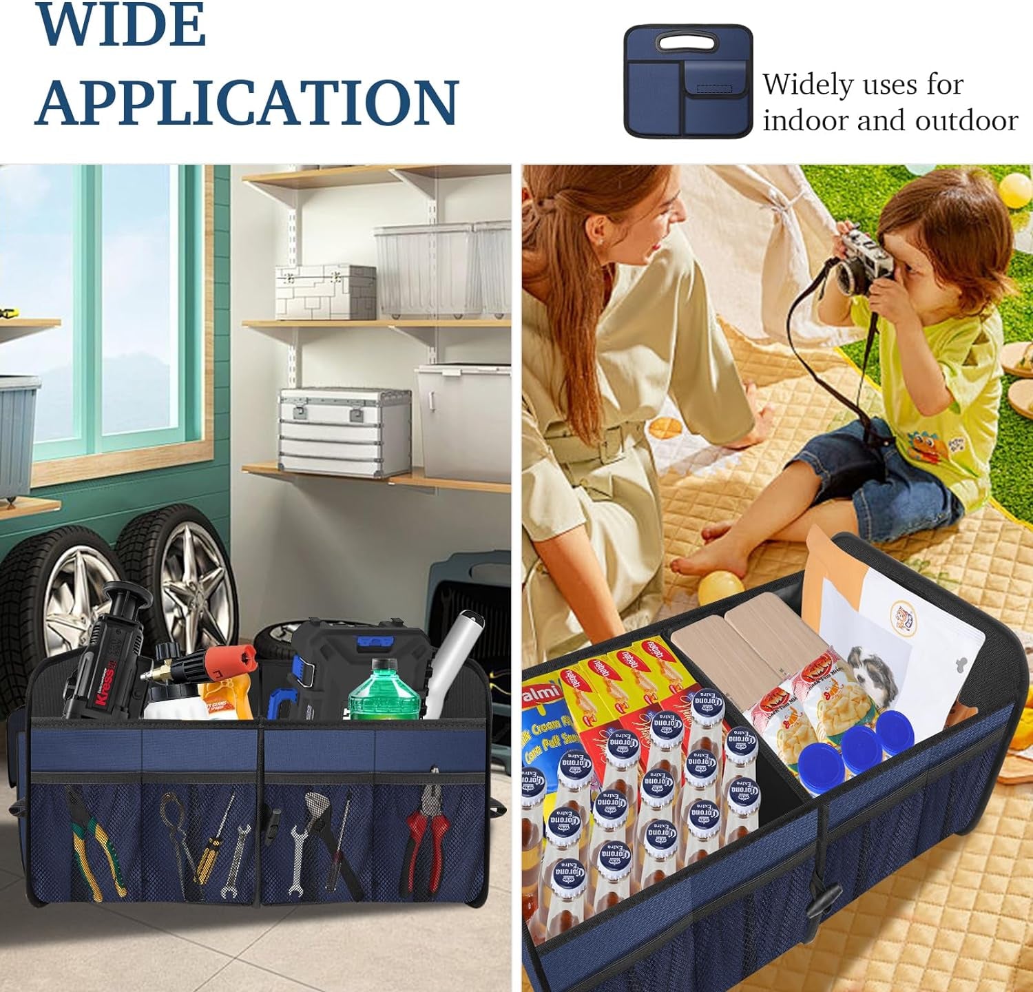 Car Trunk Organizer, Collapsible, Waterproof, Non-Slip, Blue, 52L, 5 Compartments, Rectangular, Portable, Practical/Functional