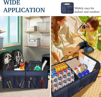 Car Trunk Organizer, Collapsible, Waterproof, Non-Slip, Blue, 52L, 5 Compartments, Rectangular, Portable, Practical/Functional